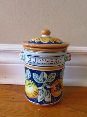 Vintage 1970 sugar container made in Italy ,sicily, Caltagirone ceramic